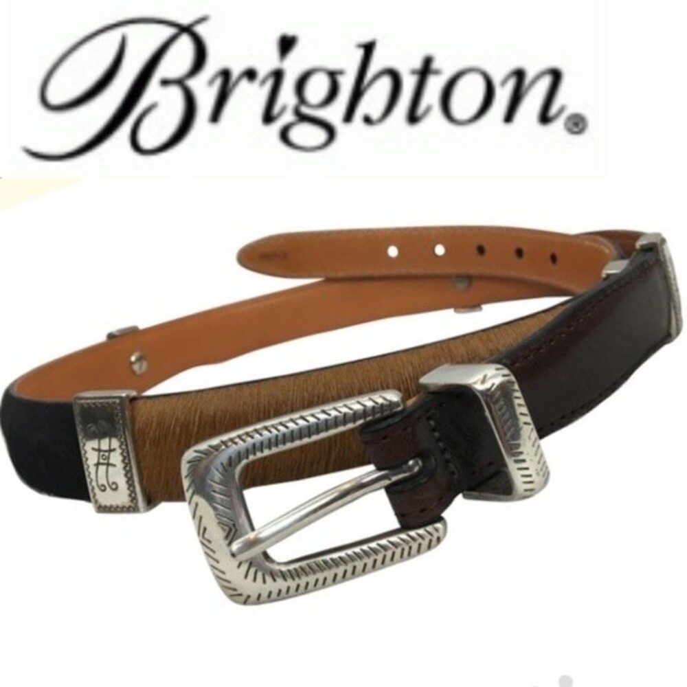 Brighton Pony Hair Black & Silver Metallic Concho Leather Belt M - Picture 9 of 9